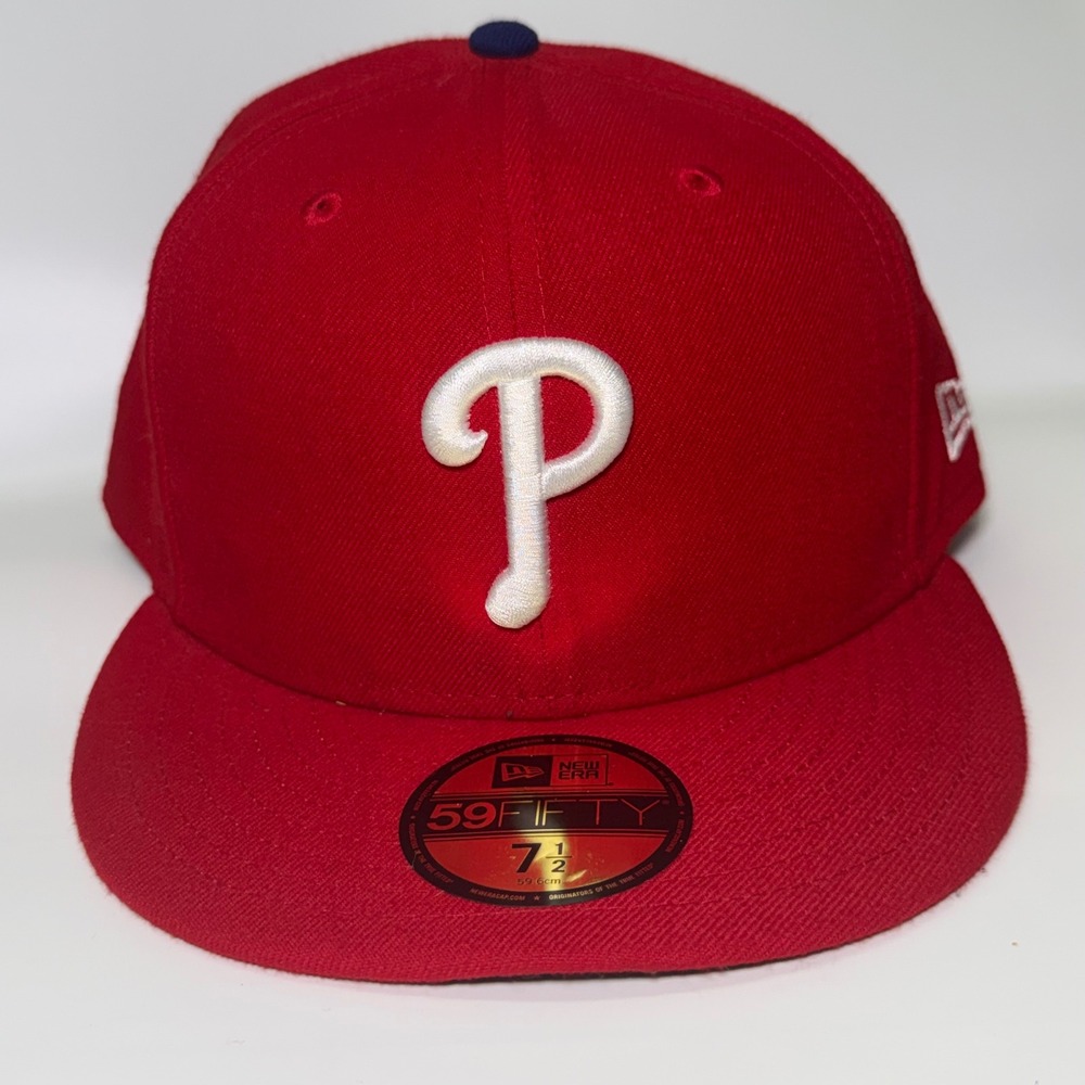 New Era Fitted Hat Men 7 1/2 Red Philadelphia Phillies 59FIFTY MLB Cap
